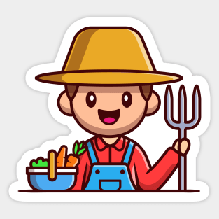 Farmer With Basket Vegetables And Ground Fork Sticker